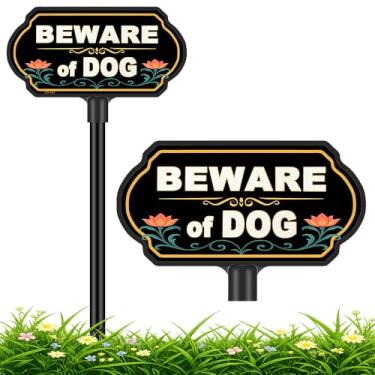 Imagem de Placa de aviso de alumínio Beware of Dog com estaca, placa de aviso de alumínio de 25,4 x 12,7 cm, à prova de intempéries. Cuidado com placas de metal de cachorro para gramado externo, portão de cerca