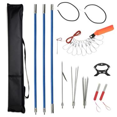 Imagem de Vaktare Gud Conjunto de lança de pesca havaiana – vara de pesca submarina de fibra de vidro com 3 pontas substituíveis de aço inoxidável, suporte de linha de peixe, limas de afiação e bolsa de