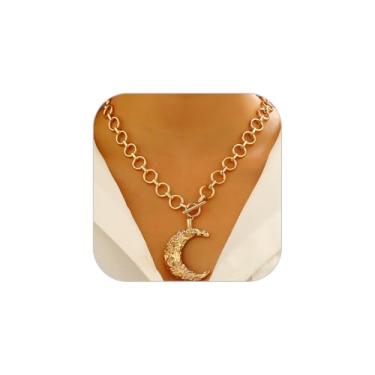 Imagem de INENIMARTJ Colar de ouro grosso para mulheres, ouro, estrela, lua, coração, cruz, corrente grossa, geometria, exagerada, colares delicados e grossos para mulheres, joias de ouro modernas, presentes