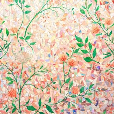 Imagem de Película decorativa para janela de privacidade, cor de laranjeira, vitral, matizes de porta, aderência estática, controle de calor, anti-UV, reutilizável, sem cola, adesivo, 44,5 cm x 199,9 cm