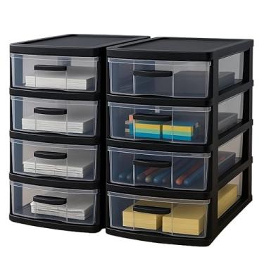 Imagem de Kit 2 Gaveteiro Organizador De Mesa Com 4 Gavetas Grande Em Plástico Resistente (Preto)