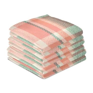 Imagem de Wassud Toalhas de prato de cozinha tartã laranja turquesa pacote com 6 panos de prato macios com laço para pendurar toalha de mão de secagem rápida super absorvente toalhas de chá de mesa decorativas