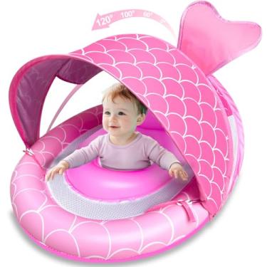 Imagem de AMENON Boia De Piscina Para Bebês Com Cobertura Solar Ajustável Em 4 Estágios Para Crianças De 6 A 36 Meses, Câmaras De Ar Duplas E Assento De Segurança Que Nunca Vira, Boia De Natação Infantil Sere