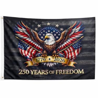 Imagem de Bandeira dos EUA 250º aniversário dupla face, bandeira patriótica resistente de 3 camadas com extremidade de mosca costurada quádrupla, resistente ao desbotamento ao ar livre bandeira de celebração da