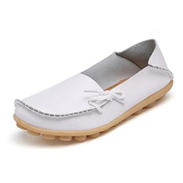 Imagem de VenusCelia Mocassim feminino respirável confortável para caminhada para escritório, Branco, 40