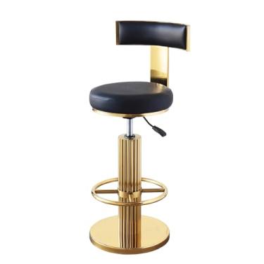 Imagem de FUNROLUX Bancos de bar giratórios com encosto, banqueta moderna de altura ajustável com pernas de metal e almofada confortável, cadeira de bar preta e dourada para balcão de ilha de cozinha (preto)