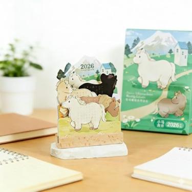 Imagem de Calendário de mesa pequeno 2026, mini calendário de mesa 3D em relevo para animais de estimação com suporte de madeira, agenda mensal removível de ano novo, 12 meses, presente para amantes de animais