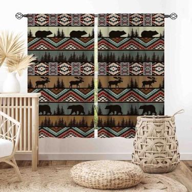 Imagem de Cortinas rústicas para casa de fazenda, estampa étnica tribal asteca ocidental urso alce veado tribal retrô vintage chalé blackout para janela, tratamentos para quarto, cozinha, banheiro, sala de