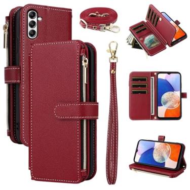 Imagem de Furiet Capa carteira para Samsung Galaxy A56 5G com alça de pulso, alça de ombro mais de 10 porta-cartões de couro PU de luxo flip suporte com zíper bolsa para celular à prova de choque para A 56 56A