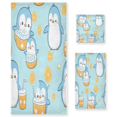 Imagem de xigua Blue Penguins Conjunto de toalhas de banheiro absorvente macio 3 peças toalha de banho toalha de mão toalhas decorativas para banheiro, academia, hotel, praia, piscina