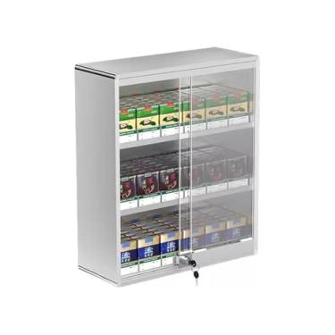 Imagem de Suporte de exibição de cigarro de alumínio montado na parede com fechadura e chave - Armário de caixa de fósforos/cigarro para lojas de varejo e supermercados (62,5 x 17,3 x 90 cm)