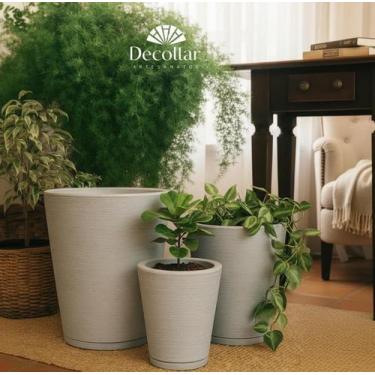 Imagem de Kit 3 Vasos Coluna Escovada 1,2,3 Vaso Grande em Polietileno - para Pl