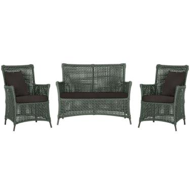 Imagem de Jogo Sofá E 2 Poltronas Igapó Alumínio Marrom E9 Trama Verde