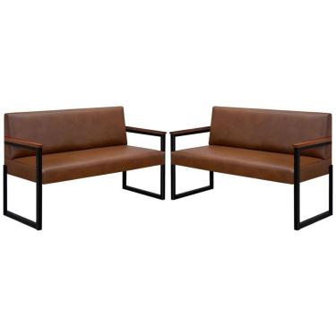Imagem de Conjunto 2 Sofás De 2 Lugares Niterói Couro Marrom Em Metal Preto