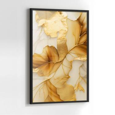 Imagem de Quadro com Moldura e Acrilico Cristal Vidro Folhas Douradas para Sala,
