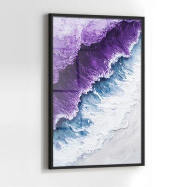 Imagem de Quadro com Moldura e Acrilico Cristal Vidro Ondas Roxa para Sala, Quar