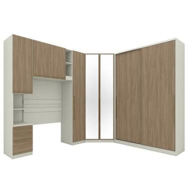 Imagem de Quarto Modulado Solteiro Seletto 5 Peças Areia/Jequitibá com Espelho -