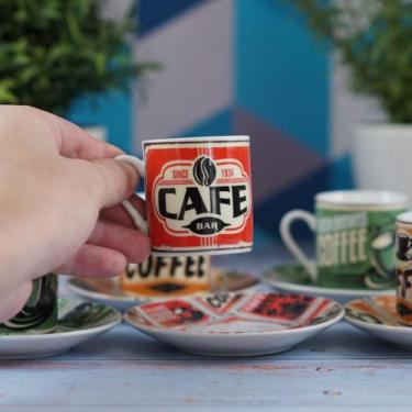 Imagem de Conjunto de Café em Porcelana com 12 Peças - Canecas e Pratos Colorido