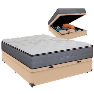 Imagem de Cama Box Baú Casal e Colchão Ares Molas Ensacadas Colchobel Ocre
