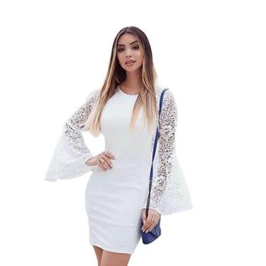 Imagem de Vestido Curto Manga Flare Casamento Civil Branco Lançamento - Menina V