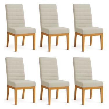 Imagem de Kit 6 Cadeiras De Jantar Solana Suede Cappuccino Base De Madeira - Pallazio