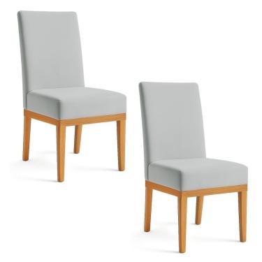 Imagem de Kit 2 Cadeiras De Jantar Brisa Suede Base De Madeira - Pallazio Cor Cinza