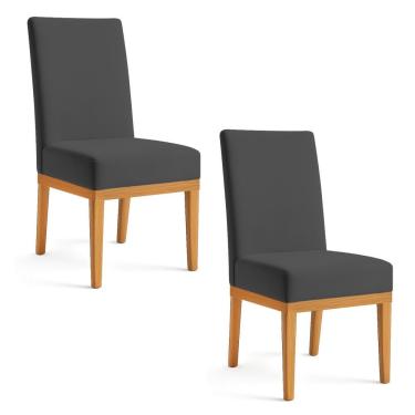 Imagem de Kit 2 Cadeiras De Jantar Brisa Veludo Grafite Base De Madeira - Pallazio