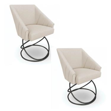 Imagem de Kit 2 Poltronas Luxo Alana Linho Bege Base Luxo Preto - Pallazio