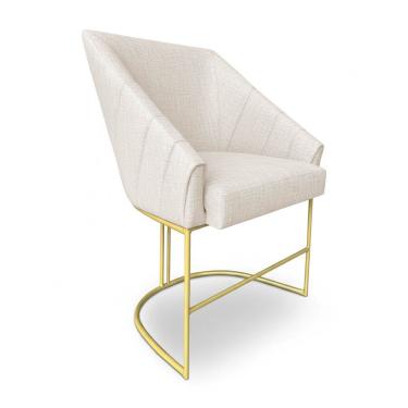 Imagem de Poltrona Luxo Alana Linho Base Ferro Dourado - Pallazio Cor Bege