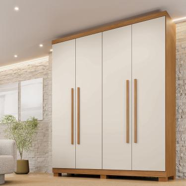 Imagem de Guarda Roupa Casal 4 Portas com Pés Filadelfia Benetil - Cinamomo/Off Arena