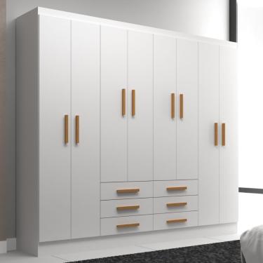 Imagem de Guarda Roupa Casal 8 Portas 6 Gavetas Paris Evidência Móveis - Branco