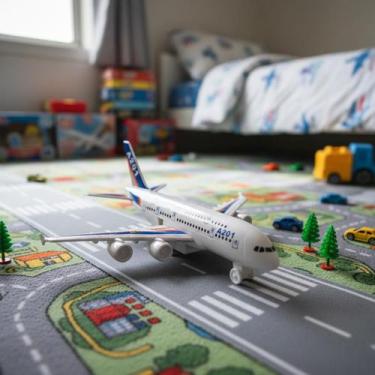 Imagem de Avião Miniatura Infantil Fricção Azul Branco Brinquedo Clássico - ARK