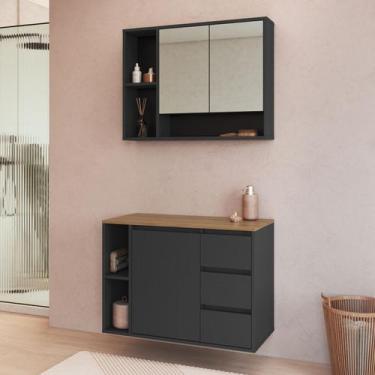 Imagem de Conjunto para Banheiro 80cm com Gabinete Suspenso e Espelheira Belagav