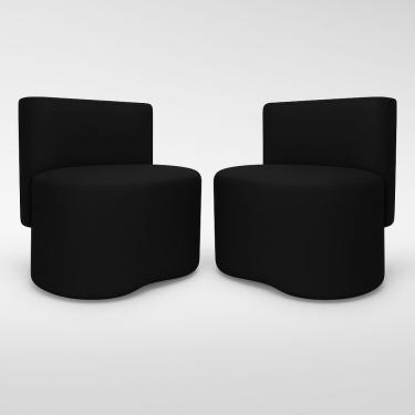 Imagem de Kit 2 Puff Feijão Curvo Orgânico Redondo Com Encosto Sala Quarto Resistente Confortável Suede Preto