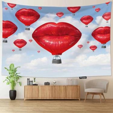 Imagem de Tapeçaria de parede Red Lips Hot Air Balon 150x100cm poliéster - yiwei