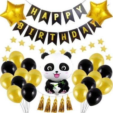 Imagem de Kit de balões Panda com banner de feliz aniversário para festas - yiwe