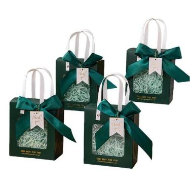 Imagem de Conjunto de sacolas de presente verde transparente com fita, 18 x 8,5 