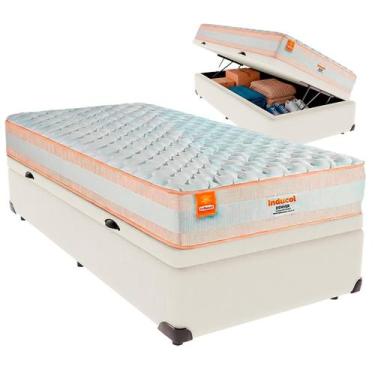 Imagem de Cama Box Baú Solteiro e Colchão Denver Molas Ensacadas Inducol Palha