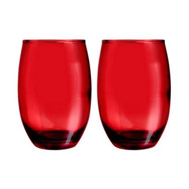 Imagem de Copos California Redondo Vidro Vermelho Mesa 450ml 2 Unidade - PRATICA