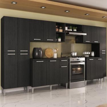 Imagem de Armário Cozinha Modulada Completa 329,5cm Pequim Top Multimóveis Mp3754 Preto