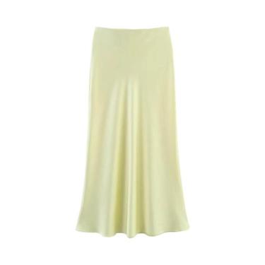 Imagem de Saia Longa De Cetim Elegante De Cintura Alta Para Mulheres, Saia Reta 