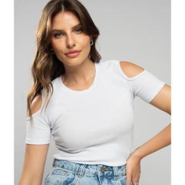 Imagem de Blusa Salvatore Fashion Canelada Manga Curta Ombro Vazado Feminina-Feminino
