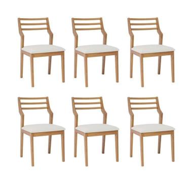 Imagem de Kit 6 Cadeiras para Sala de Jantar Estofadas Damasco Madeira/Cru