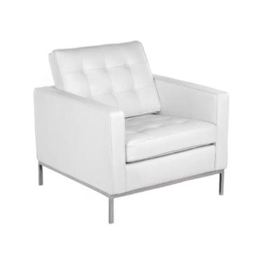 Imagem de Poltrona Florence Knoll Cromado em Couro Natural Branco