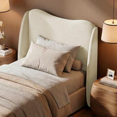 Imagem de Cabeceira Orgânica Para Cama Box Viúva Luma 120cm Bouclê Bege - Desk Design