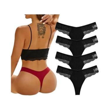 Imagem de Calcinhas G-string De Algodão Com Renda Para Mulheres 4PCS Lingerie Se