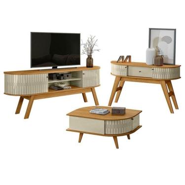 Imagem de Rack Bancada Valência E Aparador Estoril Com Mesa De Centro Indianápolis Cumaru Opala - Madetec