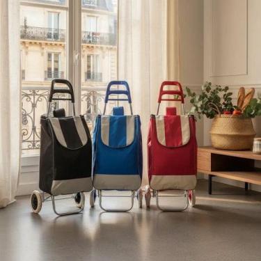 Imagem de Carrinho De Feira Dobrável Reforçado Com Bolsa E Bolso Zíper Sortida -