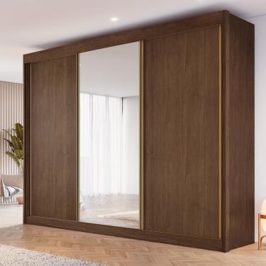 Imagem de Guarda Roupa Casal com Espelho 3 Portas de Correr MDF Chicago Conquista Móveis - Cacau