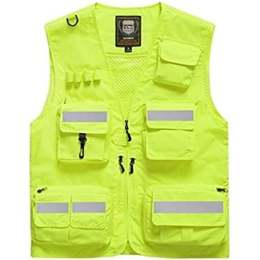 Imagem de Colete De Corrida Refletivo Colete De Segurança De 15 Bolsos Com Fitas Refletivas,Remoção Traseira Colete De Malha De Fotógrafo Para Trabalho No Trânsito,Corrida,Agrimensor,Amarelo,24,8 Polegadas,